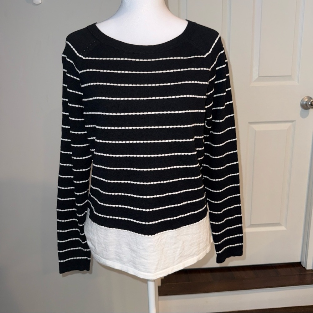 J. Jill Women's Size S Black/White Textured Striped Lightweight Sweater Timeless
